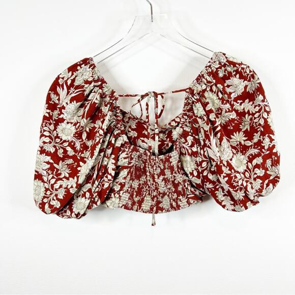Free People Sunday Floral Linen Blend Puff Sleeve Crop Top S - Picture 3 of 7